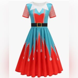 Festive Red and Blue Women's Elf Christmas Dress